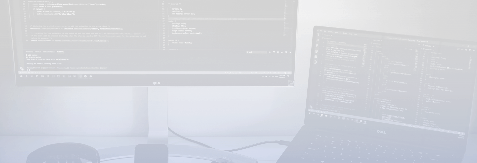 Background images of computer monitors running code