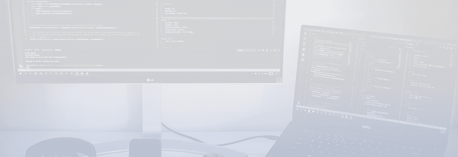 Background images of computer monitors running code