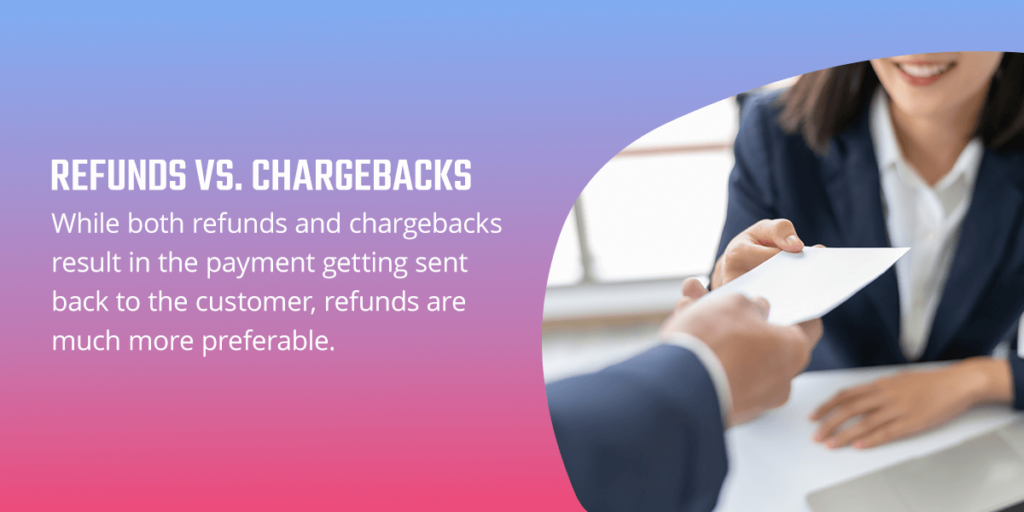 While both refunds and chargebacks result in the payment getting sent back to the customer, refunds are much more preferable